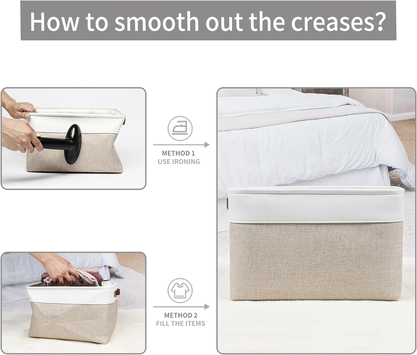 Storage Bins Large Fabric Storage Baskets for Shelves 3 Pack, Decorative Linen Closet Baskets with Handles for Organizing, Shelf, Clothes, Home, Office, 15x11x9.5Inches (Beige&White)