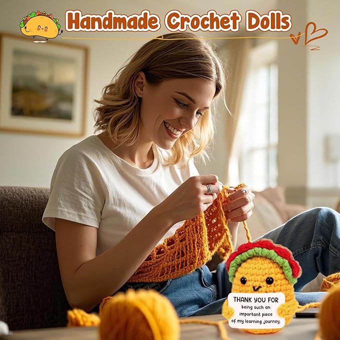 LuoHere Valentines Appreciation Gifts for Teacher Women Boss Leader Mentor- Cool Teachers Birthday Day Gifts Thank You Coworker Manager Christmas Small Handmade Crochet Taco
