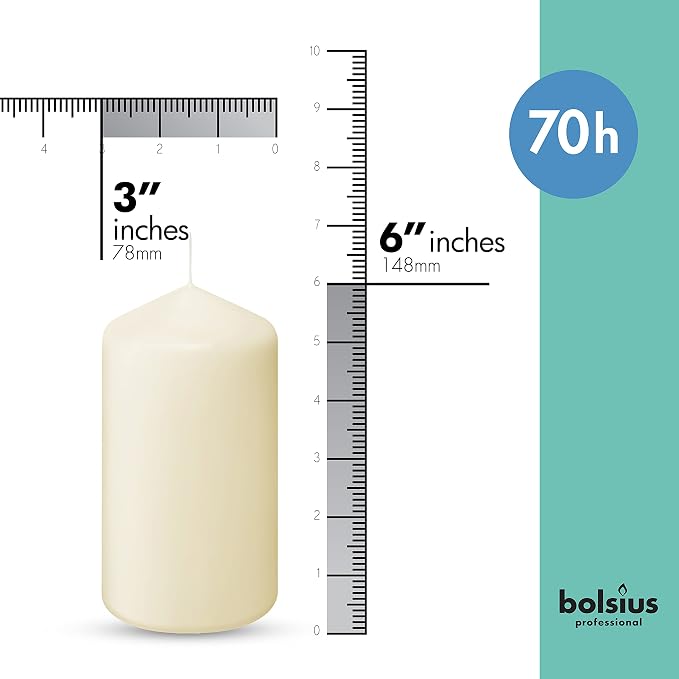 BOLSIUS Set of 6 Ivory Pillar Candles - 3x6 inch Unscented Candle Set - Dripless Clean Burning Smokeless Dinner Candle - Perfect for Wedding Candles, Parties and Special Occasions