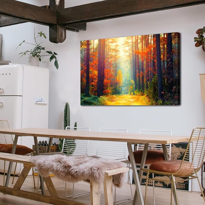 Large Fall Pictures Wall Art Autumn Forest Scenery Canvas Prints Living Room Bedroom Decor Nature Tree Poster Orange Maple Leavers Landscape Paintings Bathroom Sunshine Artwork Home Decorations 32x48