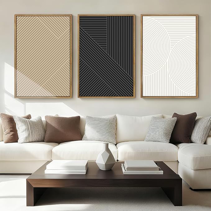 Anyzal Extra Large Abstract Black Neutral Framed Wall Art 24x36 Inch Boho Modern Minimalist Canvas Wall Decor White Cream Farmhouse Textured Artwork for Living Room Bedroom Dining Room Set of 3
