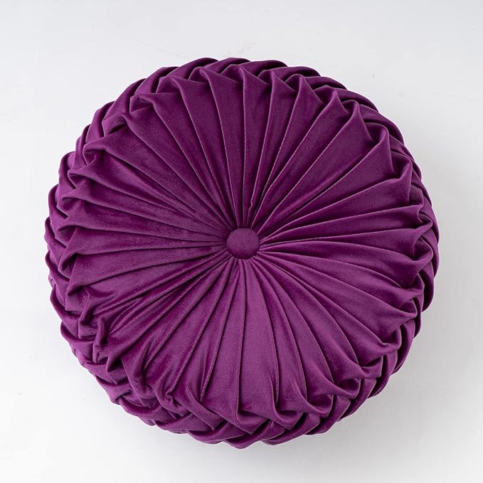 vctops Purple Velvet Seat Cushions Round Floor Pillows Thicken Chair Cushions Pleated Chair Pads Seat Pad Throw Pillows for Bedroom Living Room (Purple,Diameter 15")