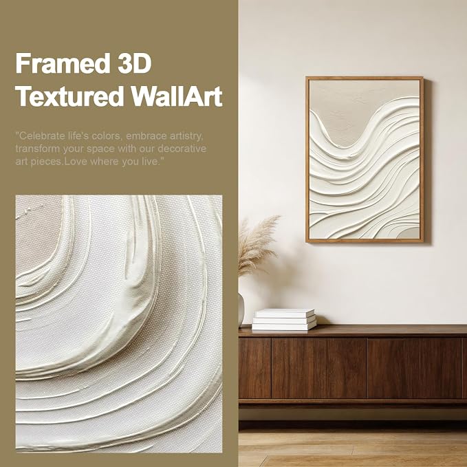 CHDITB 3D Textured Abstract Flow Wave Relief Sculpture Framed Canvas Wall Art Set, Neutral Earth Tone Minimalist Texture Prints, Modern Wall Decor for Living Room Hallway Bedroom Home Decor 16"x24"x3