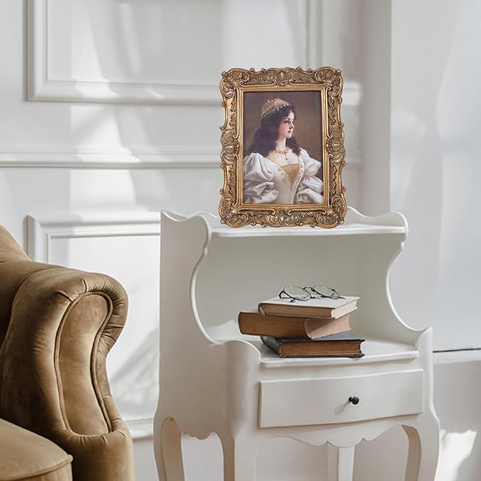 Antique Picture Frames 5x7 Vintage Victorian Ornate Picture Frames with Front Glass Wall Mount and Tabletop Baroque Home Decor Retro Gallery Wall Decor,1 Pack,Bronze