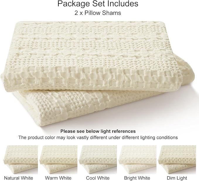 PHF Waffle Weave Pillow Covers 24" x 24", 2 Pack 100% Cotton Square Pillow Shell for Bedding Decor, No Insert, Luxury Aesthetic Soft Cushion Cases for Bedroom Decor, Cannoli Cream