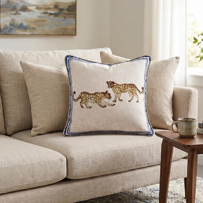 patdrea Designer Vintage Linen Throw Pillow Cover,12"x28",Set of 2-Fromm E | Elegant Decorative Pillow Case with Zipper,Leopard Pattern,Pillow Cover for Couch Living Room Bedroom Sofa