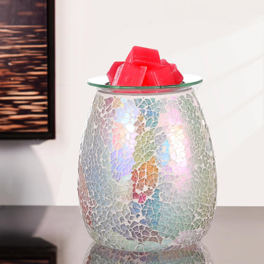 Dicimi Glass Wax Melt Heater, Candle Heater, Mosaic Electric Fuel Burner - Incense Wax Cube Melting and Burner - Home Electric Air Freshener Art Present (Light Color)