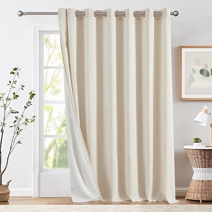 jinchan Floor to Ceiling Curtains Drapery 108 Inches Long Room Darkening for Track System with Grommet, Beige Lined Curtains 1 Panel 100 Inches Width Drapes for Living Room 9 FT Length