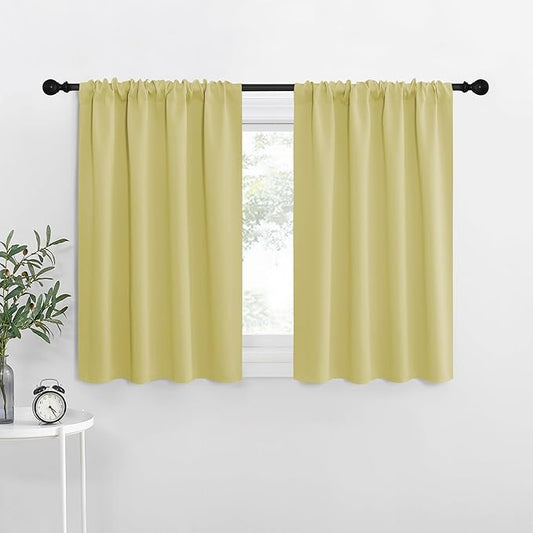 NICETOWN Kitchen Curtains, Paler Yellow, 34" x 40", Set of 2, Short Blackout Curtains & Drapes, Thermal Insulated Rod Pocket Window Treatment Draperies for Nursery
