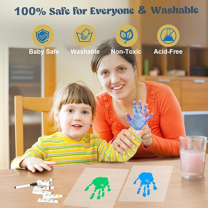 Bixinyo Family Handprint Kit - Baby Hand and Footprint Kit, Adoption Gifts, Family Gifts for Mom, New Parents, Mother's Day, Christmas, DIY Craft Keepsake Wooden Frame, 5 Non-Toxic Paints (Maroon)