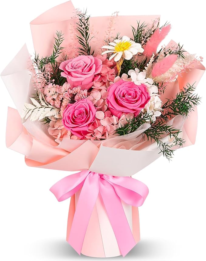 Flowers for Delivery Prime, Mothers Day Gifts for Mom,Preserved Flowers Bouquets, Pink Rose Birthday Gift for Women Wife Girlfriend Grandma, Real Forever Flower for Valentines Day Anniversary
