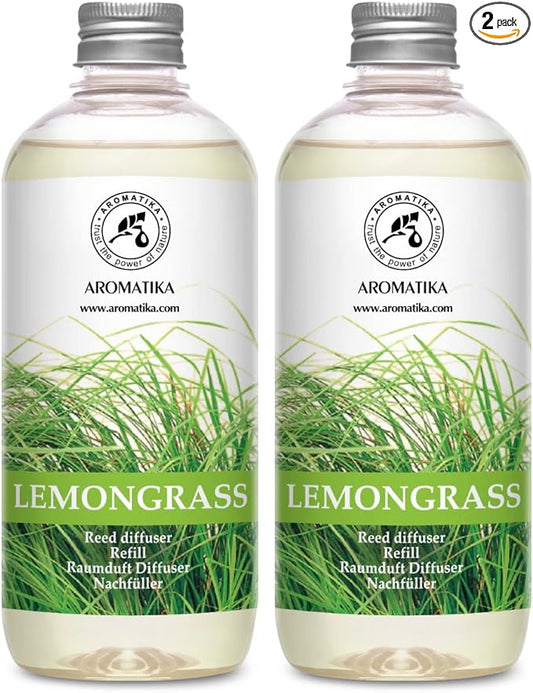 Lemongrass Diffuser Refill 34 Fl Oz (2x17 Fl Oz) - Fresh & Long Lasting Fragrance - Refill with Natural Essential Lemongrass Oil - for Aromatherapy - Spa - Home