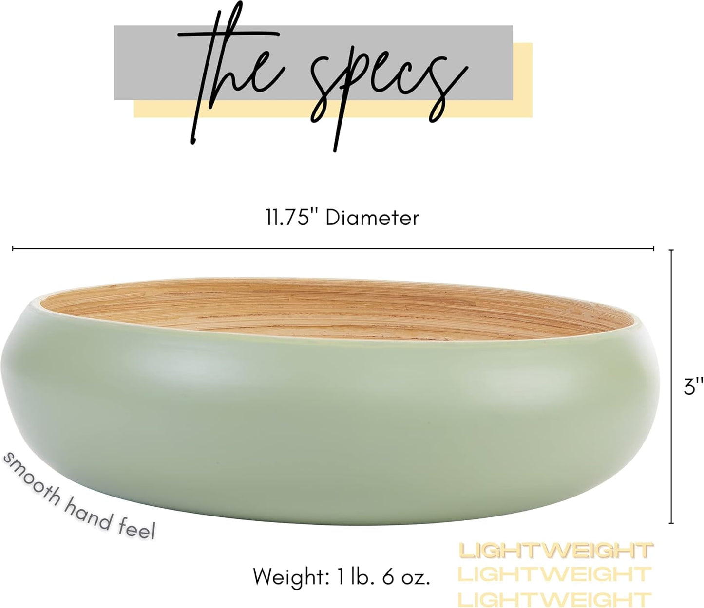 Fruit Bowl For Kitchen Counter, Decorative Bowl, Large Serving Bowl Or Fruit Basket For Kitchen Spun Bamboo (Sage)