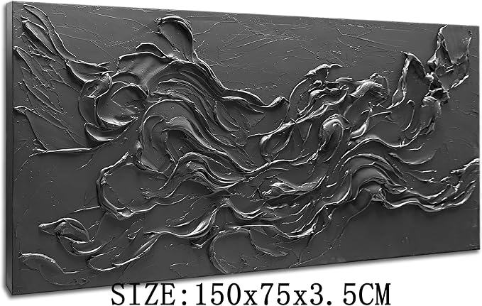 zoinart Hand Painted Large Black Wall Art 30"x60" Thick Texture Minimalist Oil Paintings Contemporary Art Oil on Canvas Abstract Textured Wall Art Pure Black Wall Art