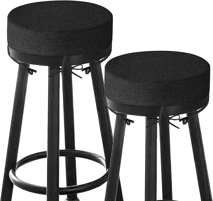Bar Stool Cushions Round 3" Thick Round Seat Cushions for Chairs 2 Pack Non Slip Bistro Chair Pads with Machine Washable Cover (12 Inch, Black)