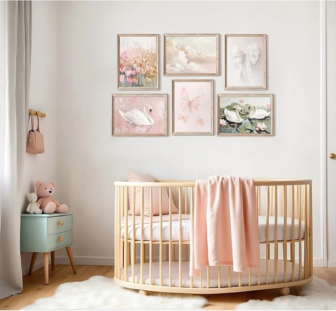 Tocliky Coquette Pink Wall Art Decor Swan Posters Bow Flower Canvas Wall Art Preppy Cute Pictures Trendy Butterfly Posters Coquette Aesthetic Prints for Girl Dorm Room Bedroom 12x16x6 Inch Unframed
