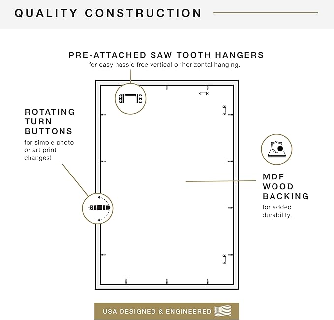 MCS Studio Gallery 24x36 Poster Frame White Woodgrain Engineered Wood, Vertical & Horizontal Wall Hanging Large Picture Frame for Photos, Posters & Art Prints (1-Pack)