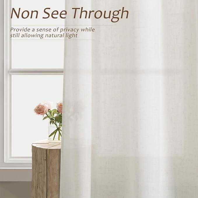 Aersas Natural Grommet Linen Curtains 110 Inches Long for Living Room Bedroom Neutral Boho Modern Privacy Light Filtering Semi Sheer Ivory Cream Off White Linen Drapes 110 Length 2 Panels Set