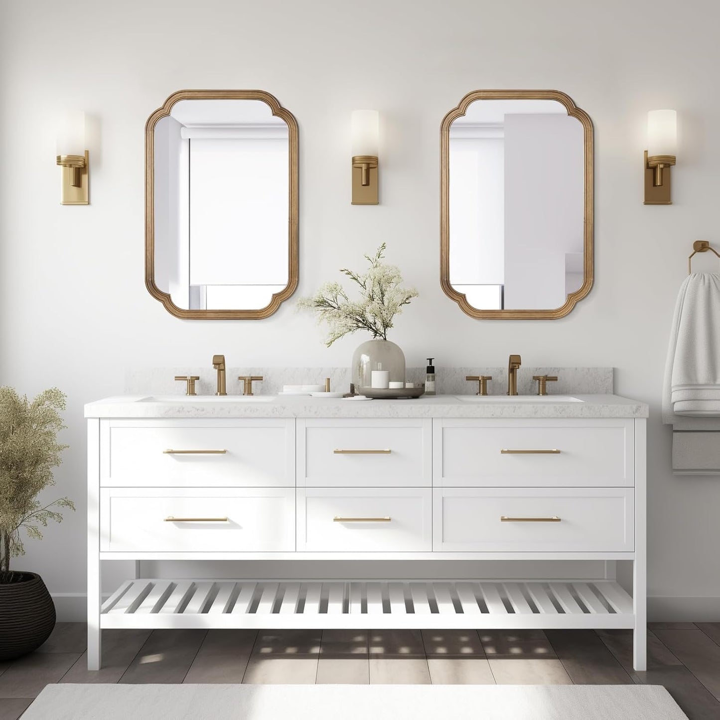 WallBeyond 20" x 30" Rounded Corner Arch Wall Mirror with Wood Frame for Entryway, Living Room or Bedroom Home Decor - Light Woodgrain, Honey-Colored