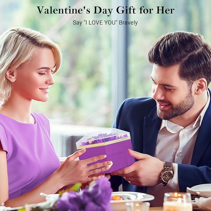 Emibele Preserved Rose Gifts for Women, Eternal Flower Rose Box with Heart Necklace, Romantic I Love You Gifts for Women Her Wife Mom Grandma on Valentines Mothers Day Birthday Anniversary