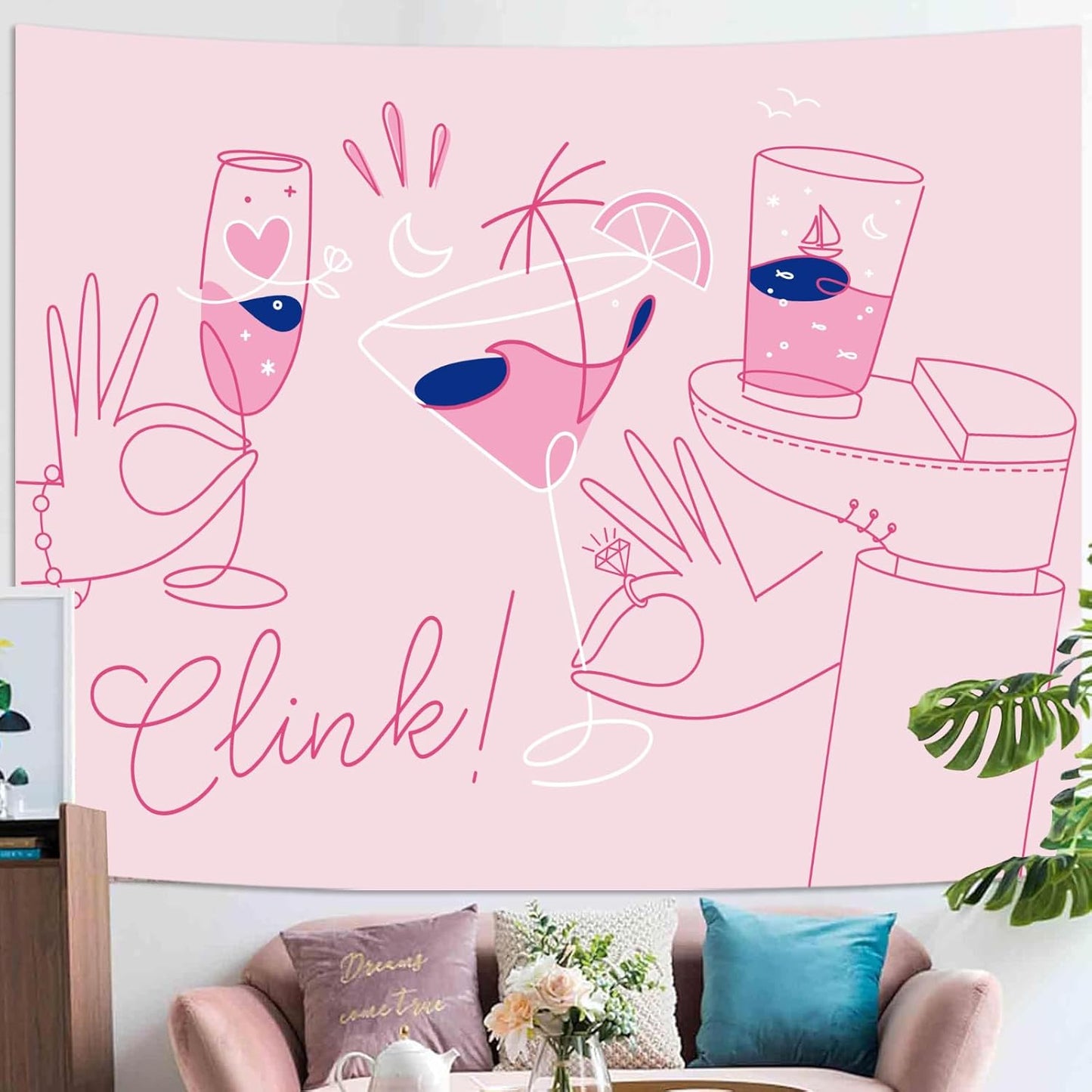 Lunerfex Y2K Tapestry Pink Party Wall Tapestry, Cute Tapestries for Bedroom Funny Tapestries Wall Hanging for Bedroom Living Room Decor Pink-2 44"x60"