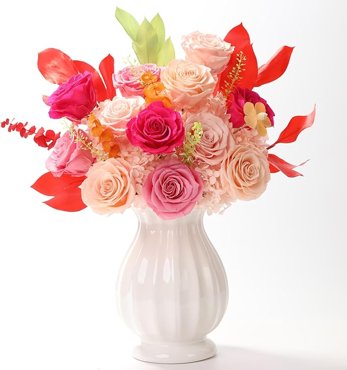 Lovenfold Flowers for Delivery Birthday Flowers Gift for Her,Preserved Flowers Bouquet 12 Roses Mixed Bouquet,Rose Gifts for Women Mom Grandma(Mixed 12 Champagne Roses)