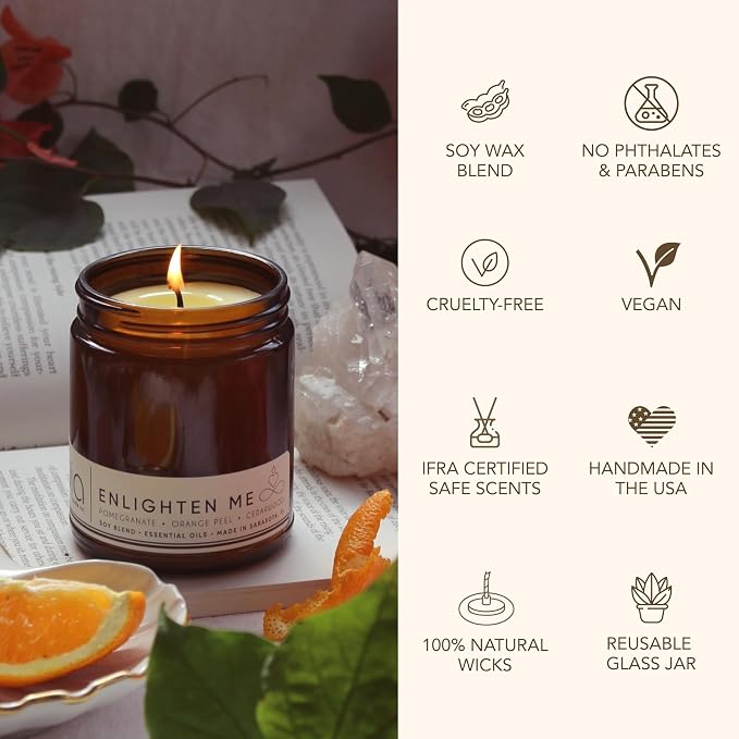 Enlighten Me, Pineapple Pomegranate Cedar Soy Candle, Vanilla Orange, Perfume-Inspired, Hand Poured USA, High Fragrance Load, Lead-Free Wick, Mood Lifting Candle, 7 oz
