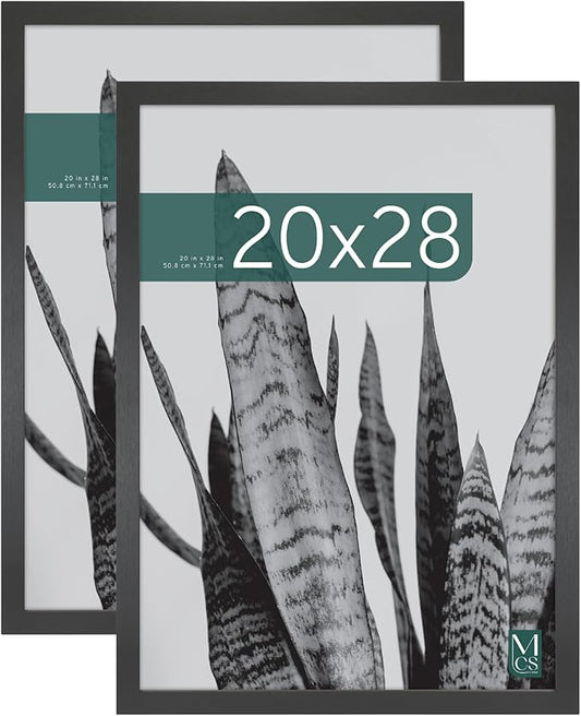 MCS Studio Gallery 20x28 Poster Frame Black Woodgrain Engineered Wood, Vertical & Horizontal Wall Hanging Large Picture Frame for Photos, Posters & Art Prints (2-Pack)