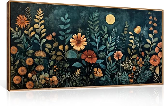 Vintage Dark Botanical Framed Canvas Wall Art Set,Colorful Floral Wall Decor,Moody Blue Wildflower Wall Painting,Nature Blossom Flower Art Prints for Living Room,Bedroom,Office-20 X40 x1