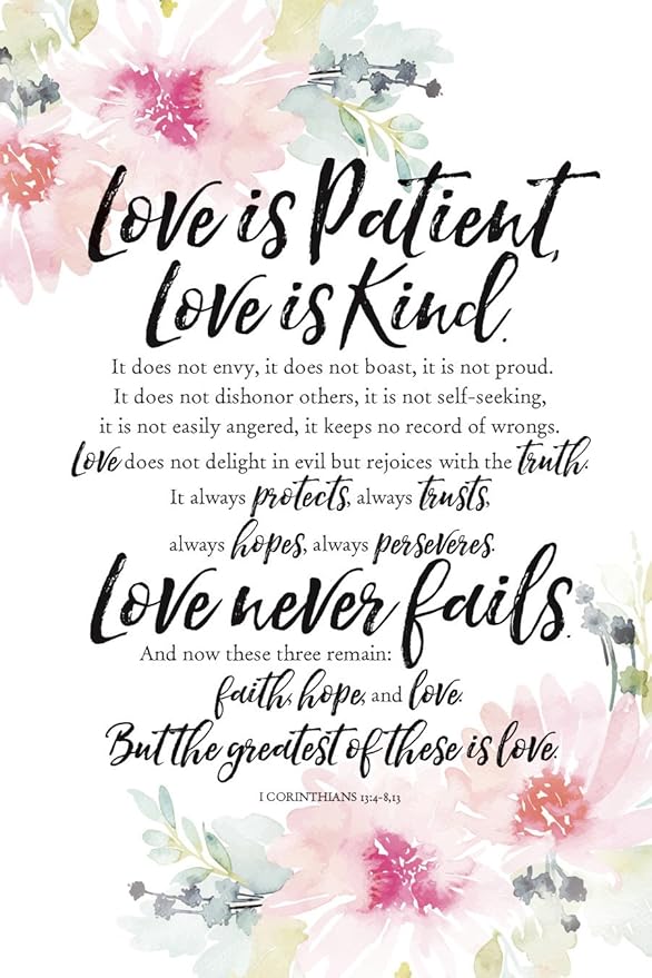 DEXSA Love Is Patient Wood Plaque with Inspiring Quotes 6"x9" - Elegant Frame Wall & Tabletop Decoration | Easel & Hanging Hook | Christian Family Religious Home Decor Saying | Made in the USA