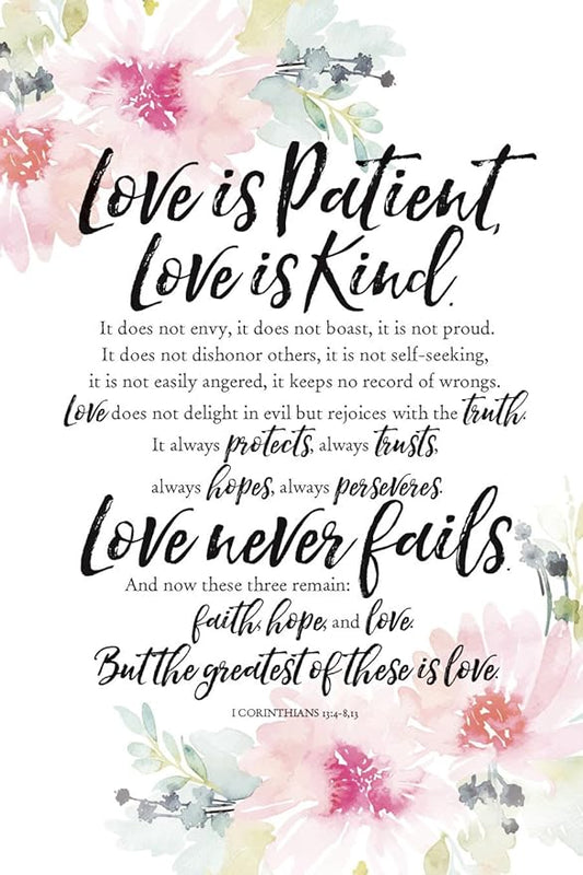 DEXSA Love Is Patient Wood Plaque with Inspiring Quotes 6"x9" - Elegant Frame Wall & Tabletop Decoration | Easel & Hanging Hook | Christian Family Religious Home Decor Saying | Made in the USA