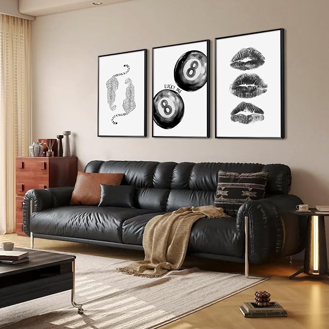 Trendy Leopard Wall Art Cheetah Canvas Prints Black 8 Ball Wall Decor Preppy Aesthetic Poster Lucky Leopard Pictures Funky Painting Retro Kiss Artwork for Bedroom Living Room 12x16x3 Inch Unframed