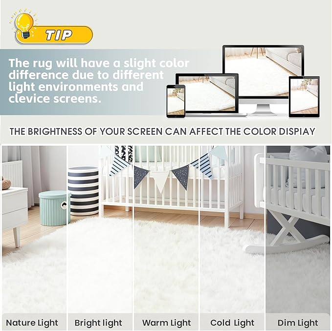 5x7 Area Rug for Living Room, Ultra Soft Fluffy Shag Rugs for Bedroom, Non-Slip Large Fuzzy Plush Rug Indoor Floor Carpet for Nursery Kids Office Dorm Modern Decor, White