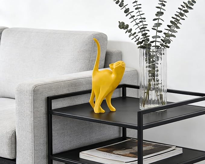 Yellow Cat Statue Modern Abstract, Home Office Shelf Decor, 7-Inch Vibrant Assorted Colors, Easy to Match Any Decor Style