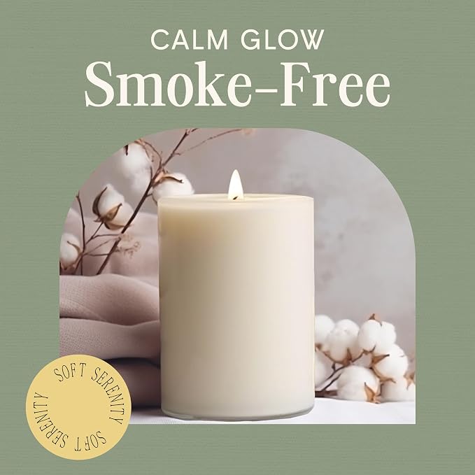 Mister Candle Dripless Vanilla Scented Ivory Pillar Candle, Hand Made Vanilla Pillar Candles with Essential Oils for Home Decor, Premium Wax, 100 Hr Burn Time