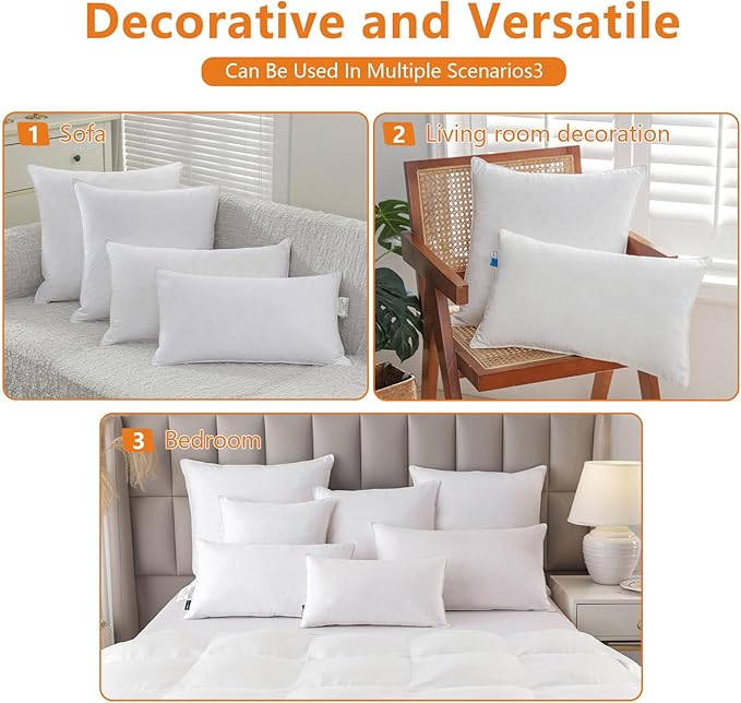 SleepMan Throw Pillow Inserts 16" x 26" (Pack of 1, White) Down Feather Pillow Stuffer Premium Decorative Pillows for Sofa Couch Bed