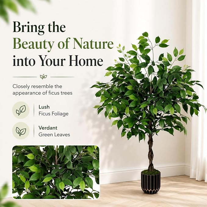 4ft Artificial Ficus Tree with Weighted Base – Faux Silk Floor Plant for Home, Office & Corner Decor