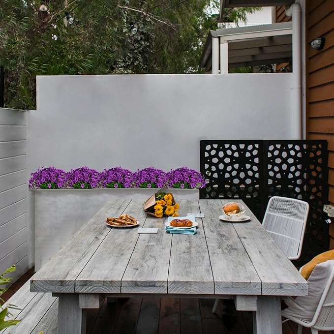 LikSoor 21 Bundles Artificial Outdoor UV Resistant Flowers No Fade Fake Outside Flowers Plastic Greenery Faux Shrubs Garden Porch Window Box Home Decoration(Violet)