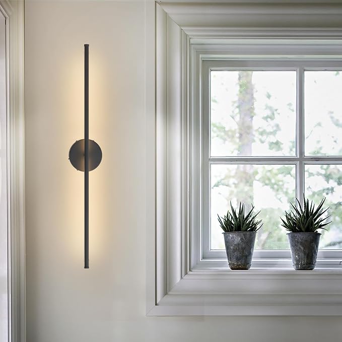 KARTOOSH Battery Operated Wall Sconces, Dimmable Wall Sconces Set of Two, 350°Rotate, 3000K LED Black Wireless Wall Light for Living Room, Bedroom,Hallway, 40.1 Inch (2 Pack)