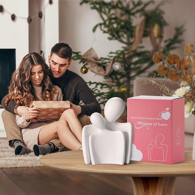 Flytime Love Couple Statue-8 Inch, Suitable for Home Modern Art Decor Sculpture Placed in TV Stand, Living Room, Bookshelf, Bedroom for Valentine's Day, Wedding, Anniversary (White)