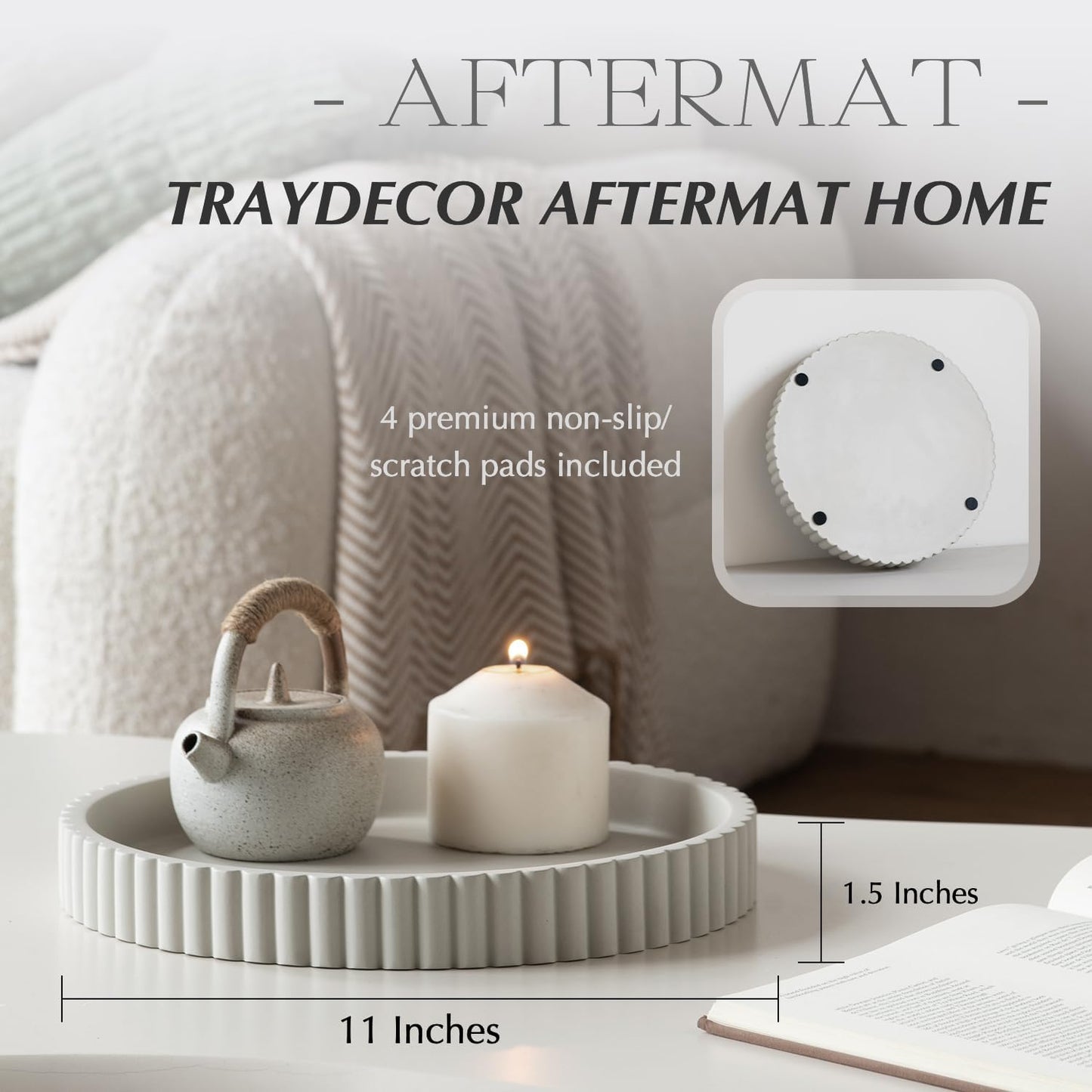 Decorative Tray for Coffee Table, Living Room, Side Table, 2 Packs 11" Gray Round Concrete Home Decor Serving Trays for Accent Table, Console Table