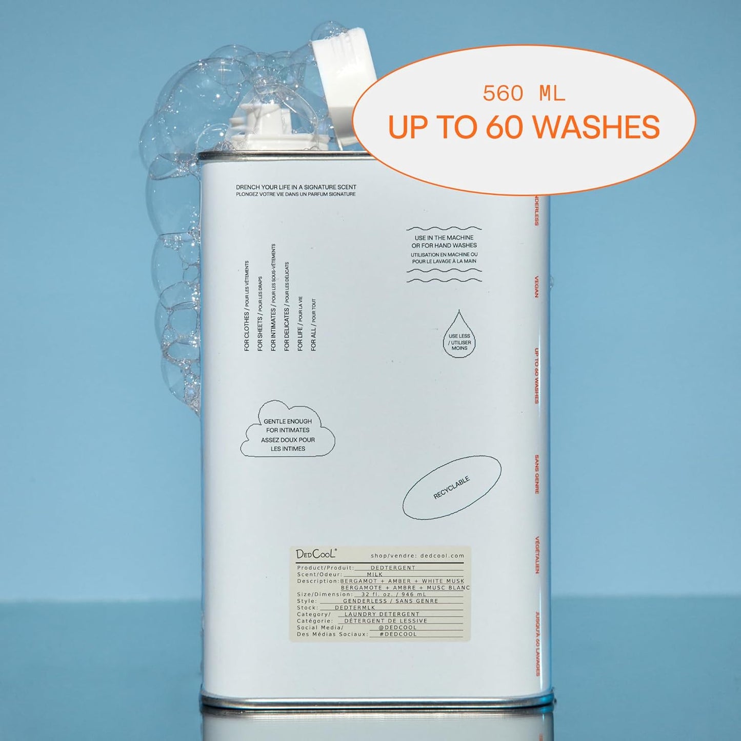 DedCool Liquid Laundry Dedtergent (Xtra Milk, 32 fl oz), Luxurious Fragrance, Scented, Removes Stains, Ideal for 60 Washes, Infused with Natural Essential Oils, Vegan, Non-Toxic, Cruelty & Dye Free