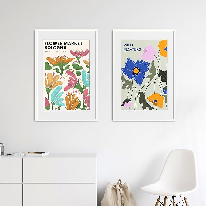upsimples 20x30 Poster Frame, Display Pictures 16x24 with Mat or 20x30 Without Mat, Wall Hanging Picture Frame, White, 1 Pack