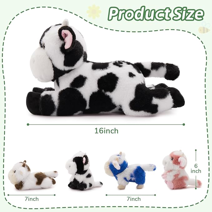 MorisMos 5Pcs Cow Stuffed Animals, 16inch Mommy Cow with 4 Babies, Soft Stuffed Cows Plush Gift Kids, Boys, Girls