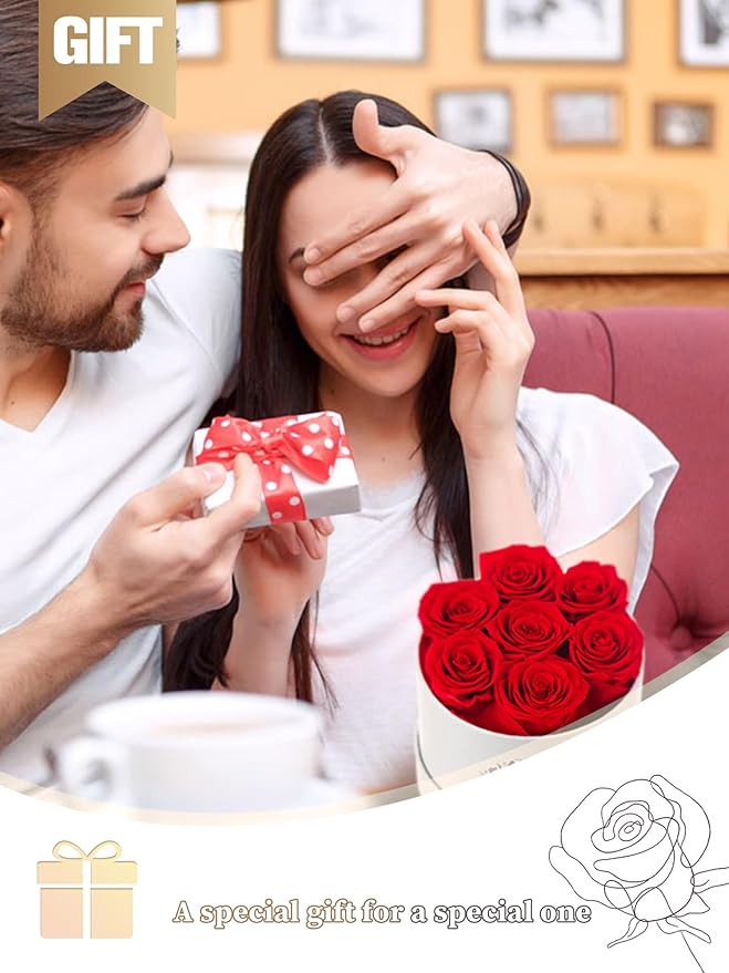 Beaulasting Long Lasting Preserved Roses in a Box Last a Year Forever Flowers for Her Mom Wife Anniversary Birthday (Round White Box)