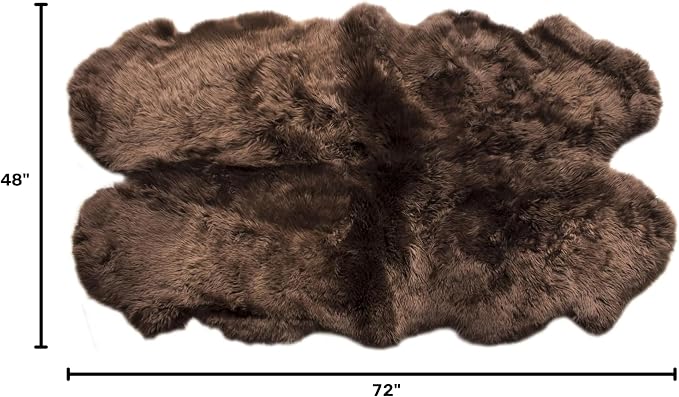 Genuine Dark Brown Sheepskin Rug, Real Fluffy Quad Pelt 4x6 ft Fur Area Rug for Living Room, Bed & Home Decor, Natural Sheep Skin Throw