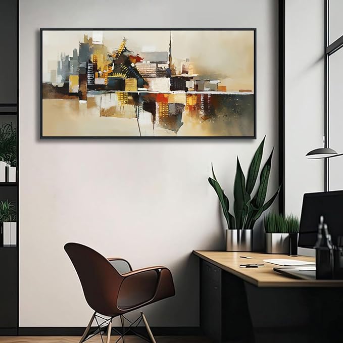 Yellow Abstract Wall Art for Living Room - Modern Wall Art - Framed Large Wall Decor - Canvas Pictures for Bedroom, Office, Above Bed - Contemporary Artwork for Home Decor 20×40IN