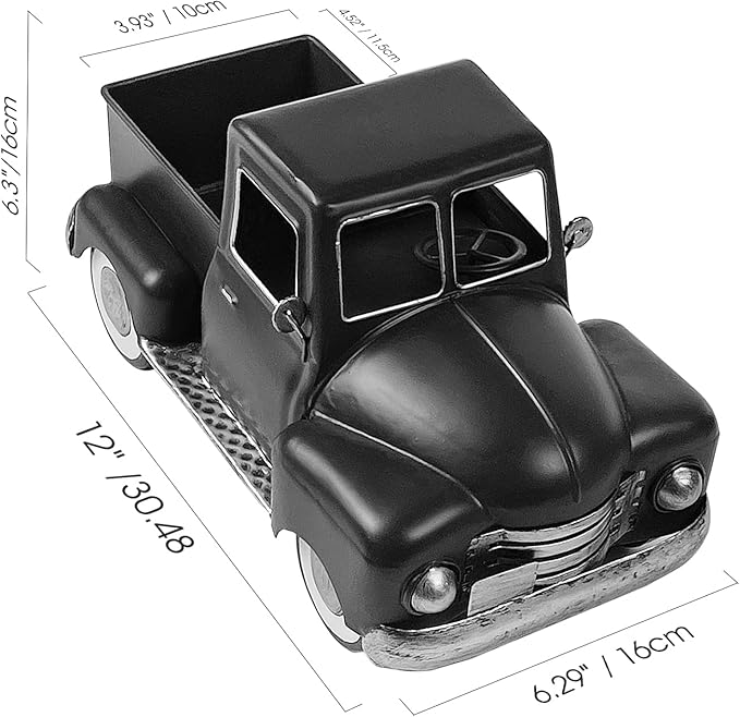 Farmhouse Black Truck Decor, Metal Pickup Farm Trucks Planter Car Model, Vintage Truck Christmas Decoration,Decorative Tabletop Storage