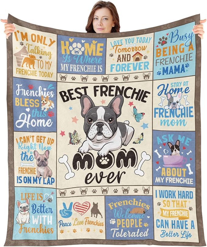 Wxiben French Bulldog Gifts for Women - French Bulldog Blanket for Bulldog Lovers/Owners Frenchie Bulldogs Mom Gift Dog Birthday Throw Blanket for Home Sofa Couch Bed 60x50in