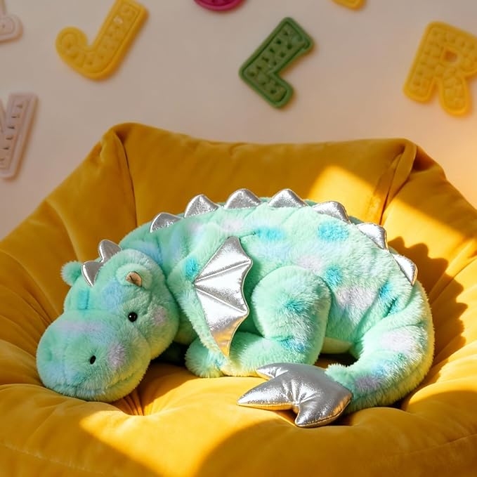 ARELUX Large 36in Cute Teal Marble Dragon Stuffed Animals Plush Toy Soft Colorful Green Pterosaur Plushie Giant Fuzzy Dinosaur Pillow Plushies with Wings Cuddly Gifts
